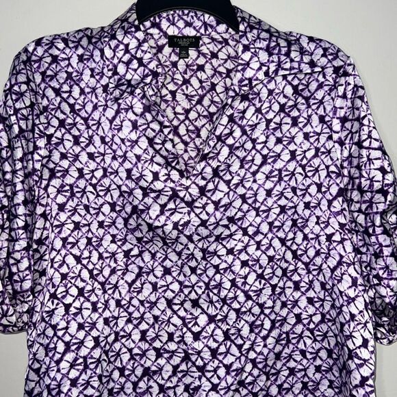 Talbots Blouse Women’s Petites Size 12P Purple White Silk Blend Top Roll tab - Picture 4 of 8